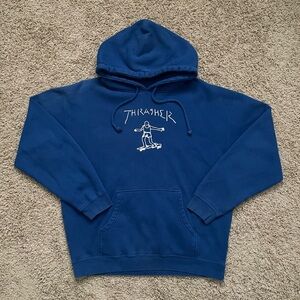 Thrasher Skateboard Gonz Logo Hoodie Blue Size Large